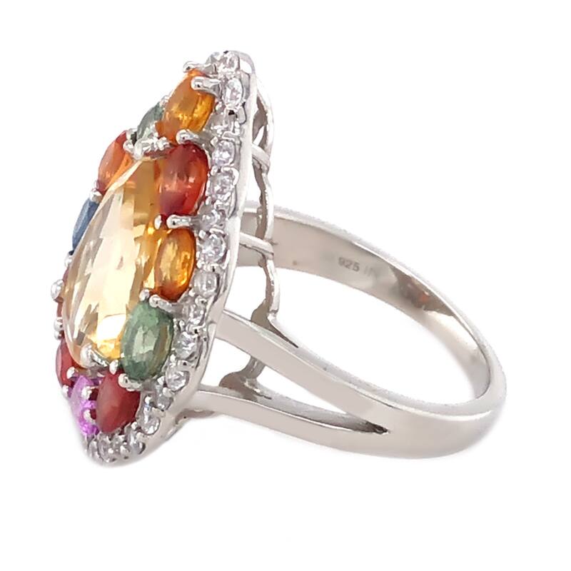 Sterling Silver Citrine, Multi Sapphire Gemstone Solitaire Ring
