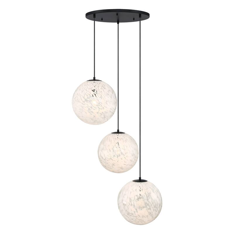 Circo 3-Light Matte Black Modern Globe Chandelier for Entryways with 14 in. White Art Glass Shades - 30