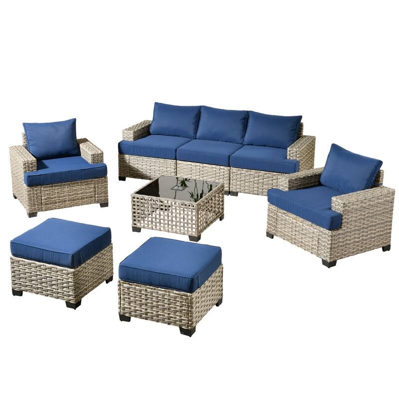 HOOOWOOO 8-piece Outdoor Sofa Patio Wicker Furniture Sectional Set with Coffee Table