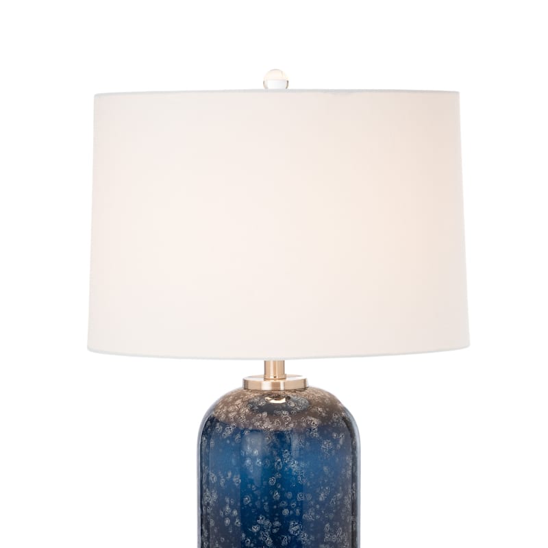 30" Set of 2 Blue Crystal Table Lamps with White Fabric Drum Shade and Cylinder Shape Base for Bedroom - 30”H x 17”W x 17”D
