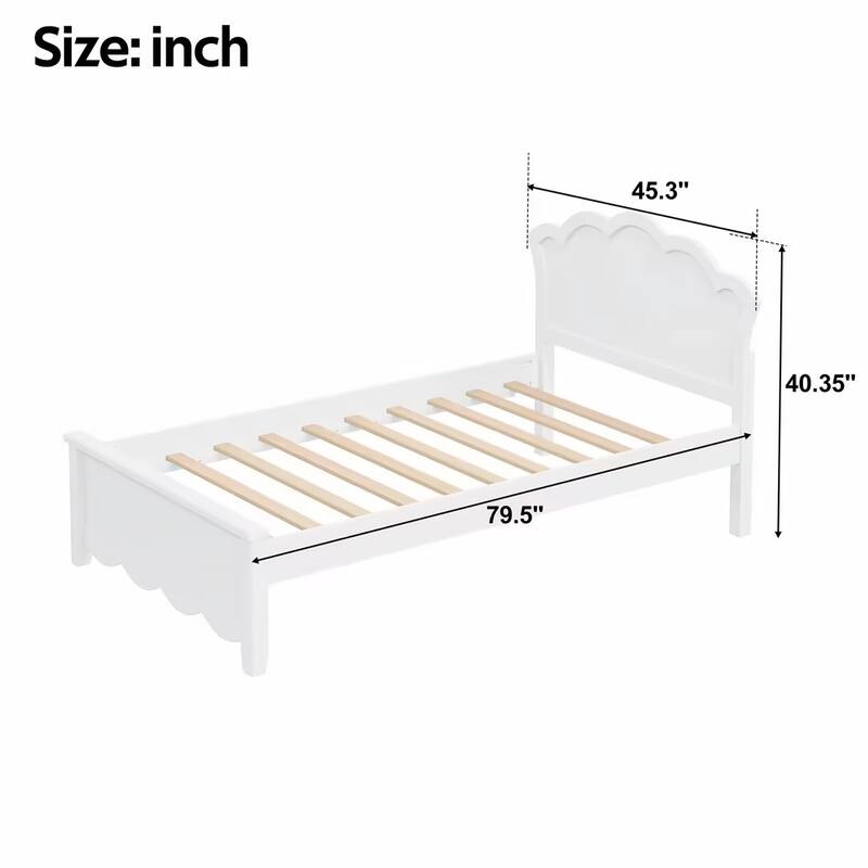 Elegant White Wood Platform Bed with Headboard by Harper&Bright Designs