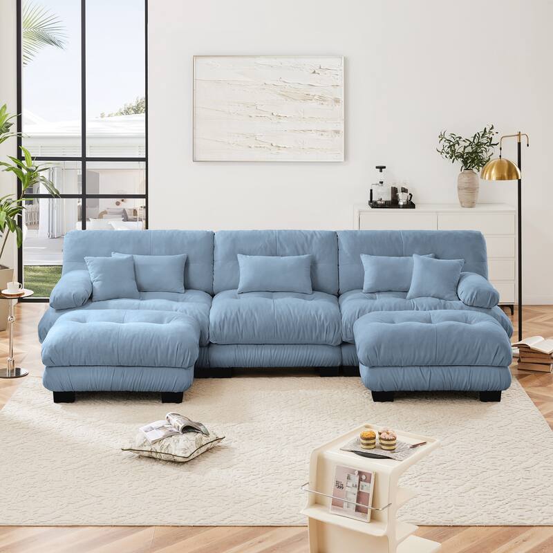 GDFStudio - Thalassian Chenille Cloud Inspired 3 Seater Sofa with Dual Ottomans