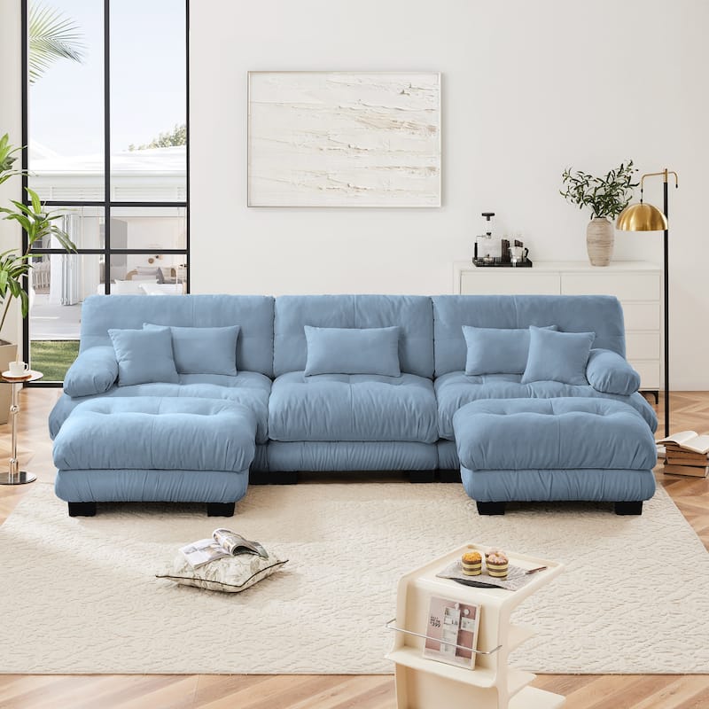 Luxury Chenille Fabric Modular Sectional Sofa Couch with Ottoman
