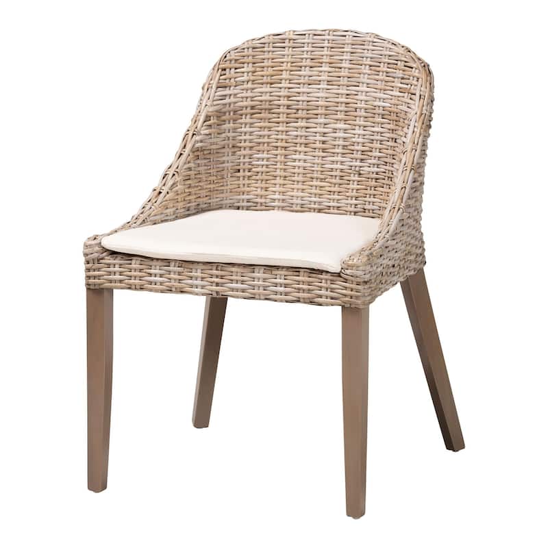 bali & pari Lara Bohemian Grey Kubu Rattan and Mahogany Wood Dining Chair - Grey