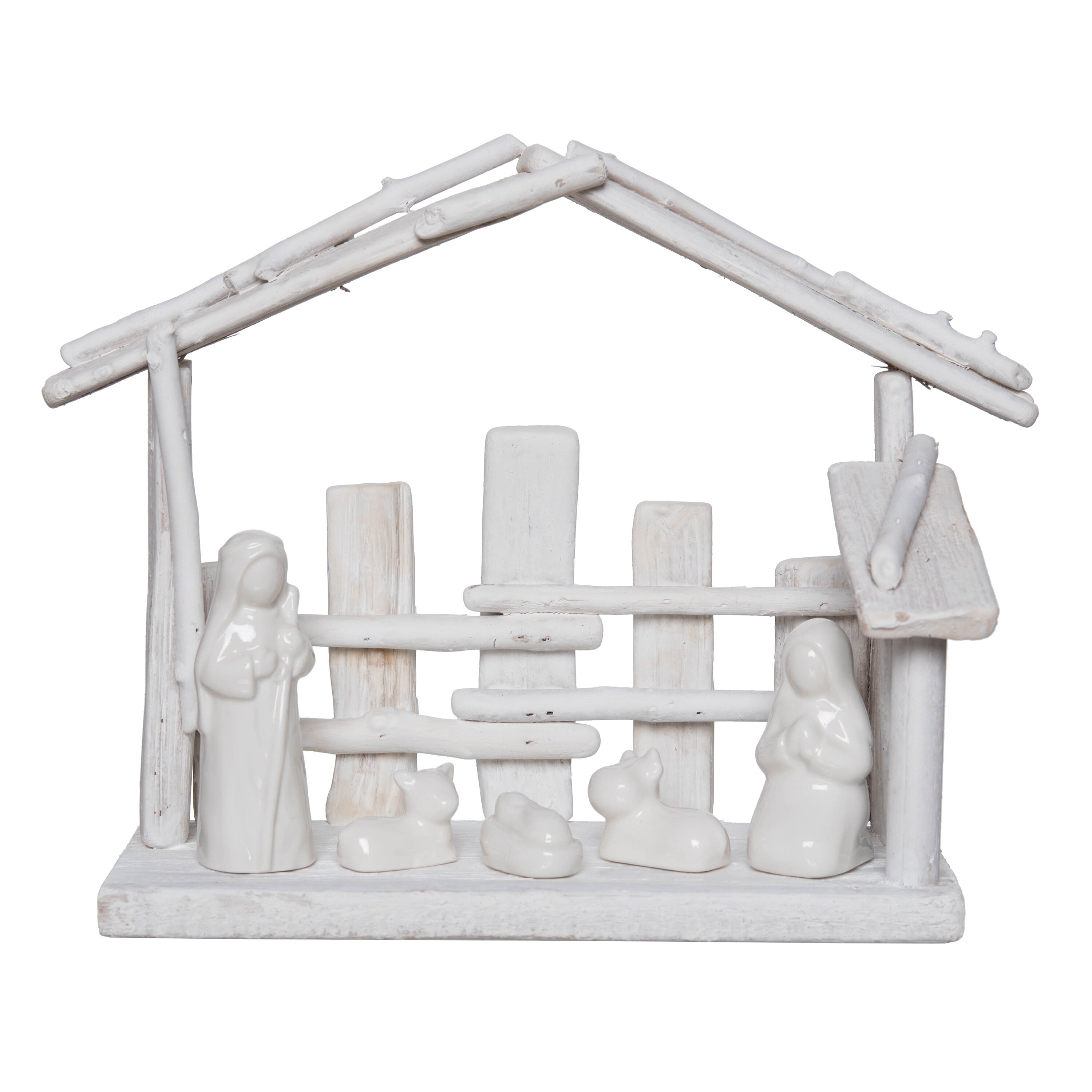 White Wood Minimalist Nativity Scene Decorative Christmas Figurines