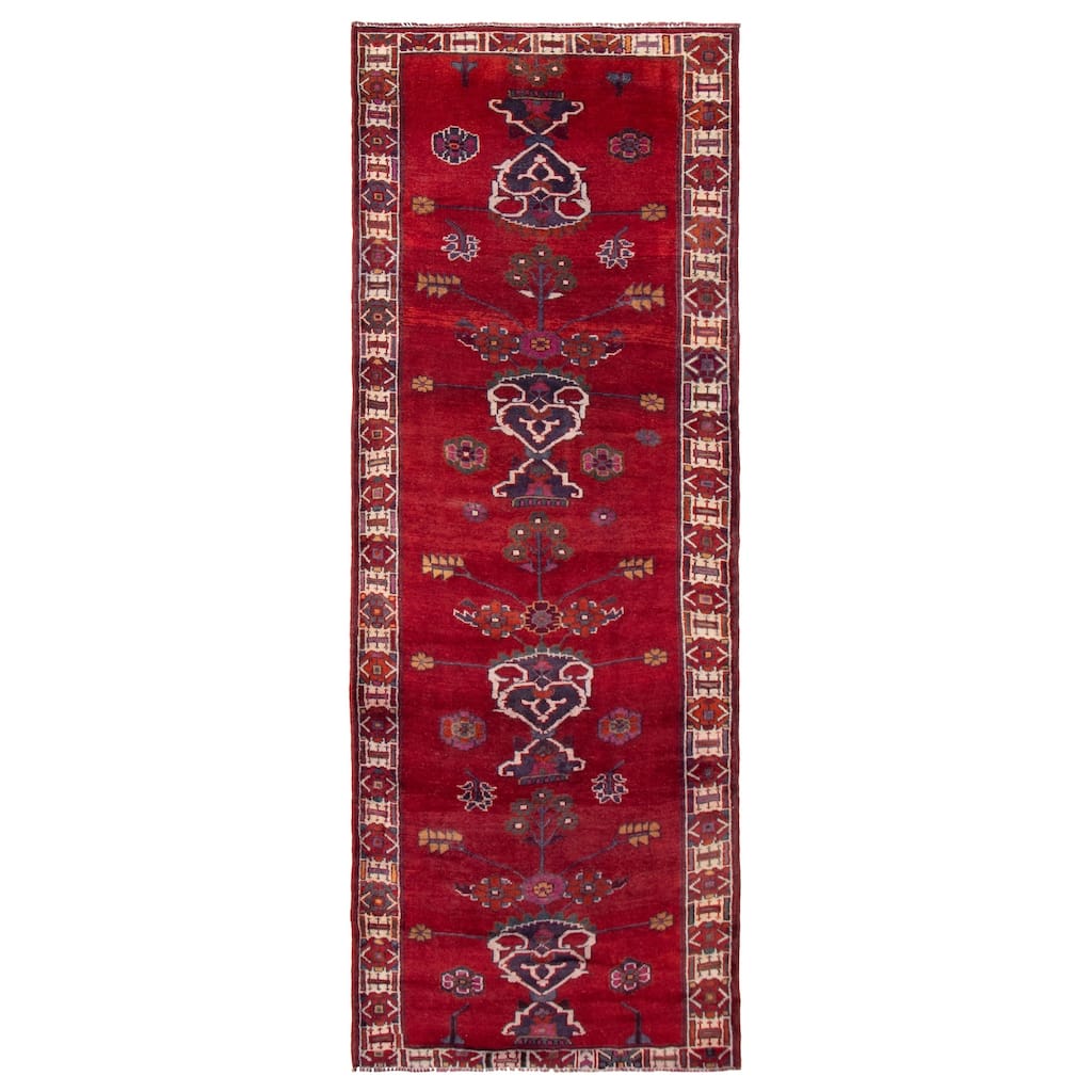 ECARPETGALLERY Hand-knotted Melis Vintage Dark Red Wool Rug - 4'6 x 12'3