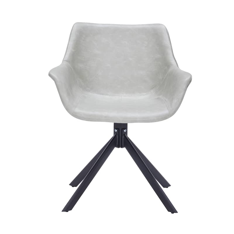 Markley Modern Swivel Dining Chair with Distressed Leather Upholstery, Ergonomic Back, and Black Metal Legs for Home or Office