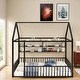 preview thumbnail 1 of 40, Full Size Metal Bed House Bed Frame with Fence and Four Metal Grid Shelves Black