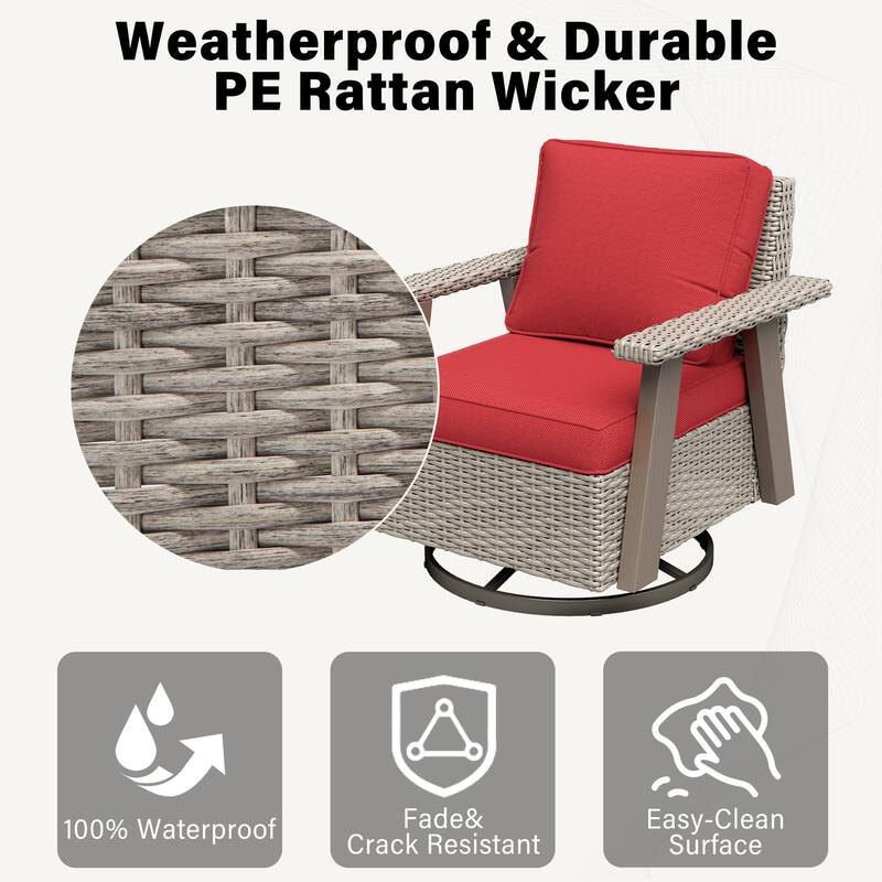 COZYWOR Outdoor Rattan Swivel Rocking Chair With Cushions