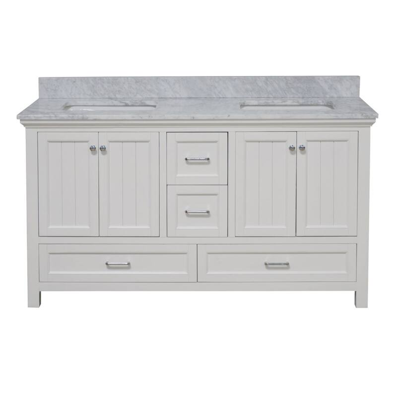 KitchenBathCollection Paige 60" Double Bathroom Vanity with Carrara Marble Top