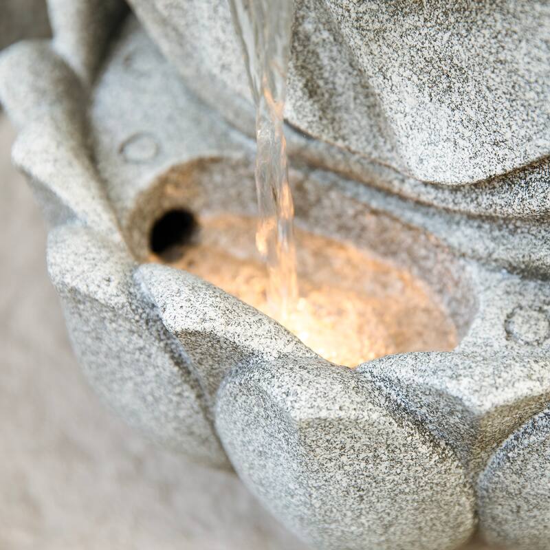 Glitzhome 21.75"H 2-Tiered Zen-Style Polyresin Cat Dog Statue Outdoor Fountain with LED Lights