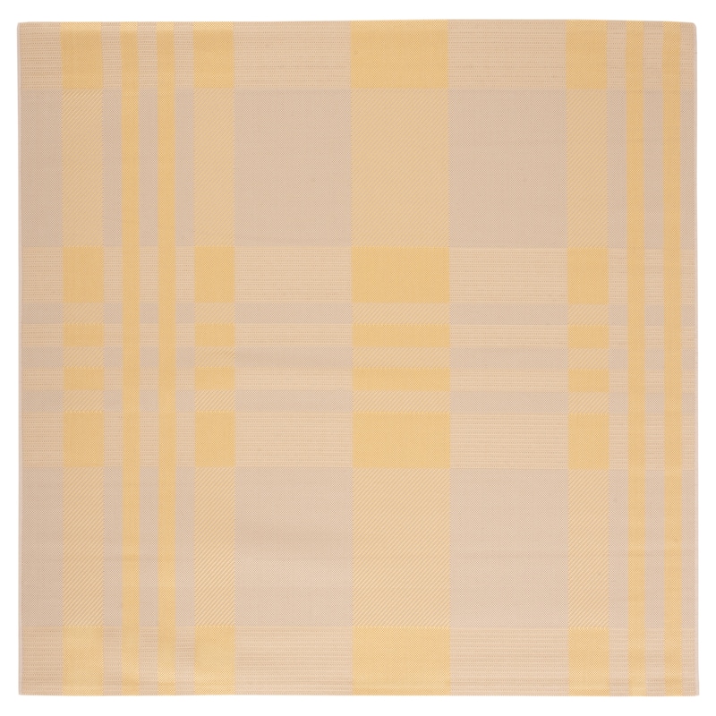 SAFAVIEH Courtyard Oriole Plaid Indoor/ Outdoor Waterproof Patio Backyard. - 6'7" Square - Gold/Beige