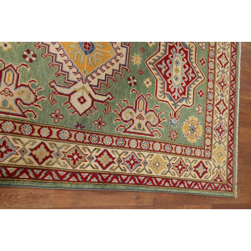 Green Kazak Oriental Accent Rug Handmade Wool Carpet - 3'11" x 6'0"