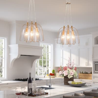 Modern Tulip Glass Island Pendant Light Linear Cluster Chandelier for Dining Room, Entryway