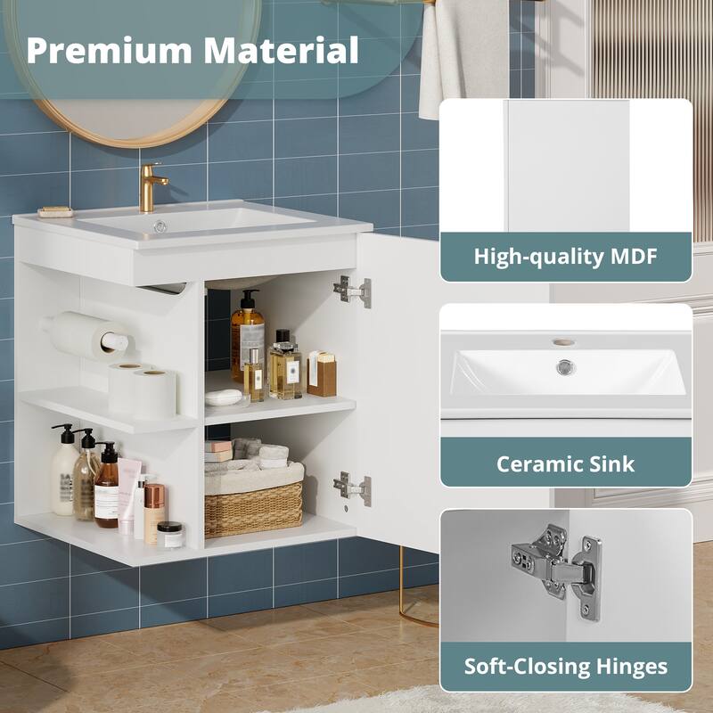 20'' Wall Mounted Bathroom Vanity with White Integrated Ceramic Sink - 20.3'' x 18.5'' x 24.1''