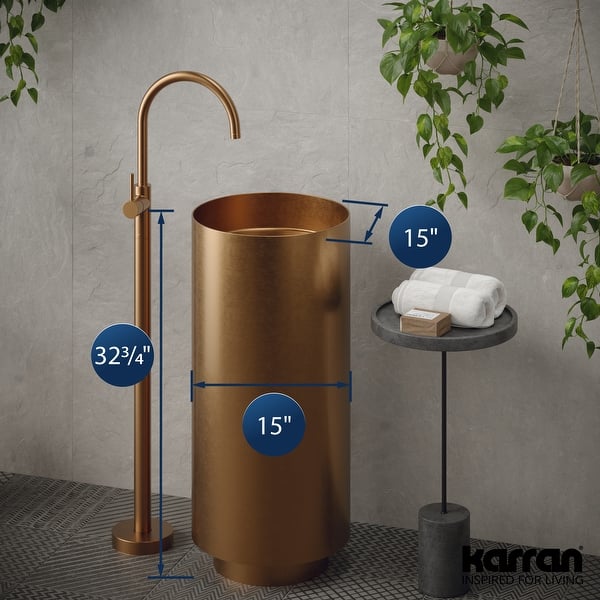 dimension image slide 2 of 3, Karran Cinox Stainless Steel Round Pedestal Sink