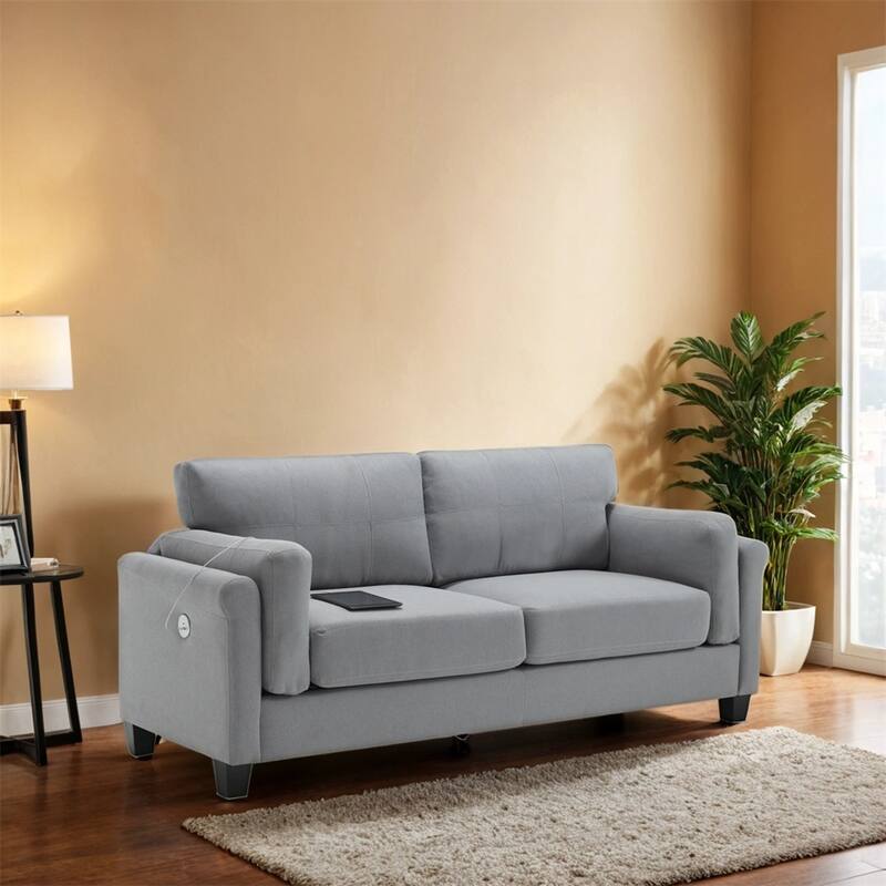 79" Modern Style Button Tufted Linen Upholstered 3-seat Sofa