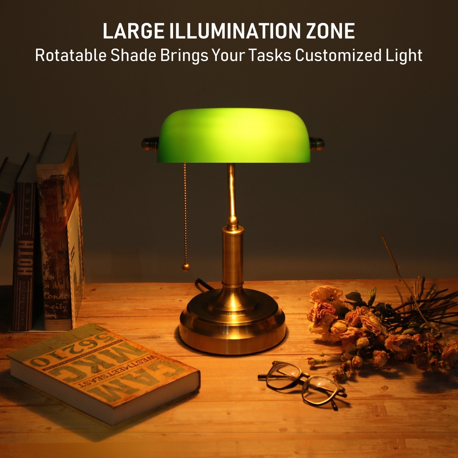 Banker's Lamp, Antique Desk Lamps with Glass Shade, Brass Base