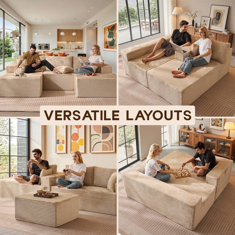 OVIOS All-Foam Cloud L-Shaped Lounger Sofa​ ​​With Ottoman​