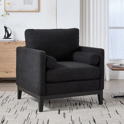 35.4 "Wide Accent Chair with Natural Wood Legs, Wood Base Reading Armchair Single Sofa with Two Bolster Pillows