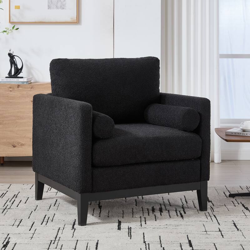 Minimalist Reading Armchair Single Sofa with Two Pillows, Black Side Chair Dressing Chair Upholstered Chair