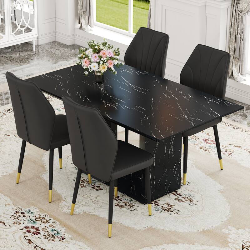 Modern 5-Piece Dining Set with Rectangular Table & Widened Backrest Chairs