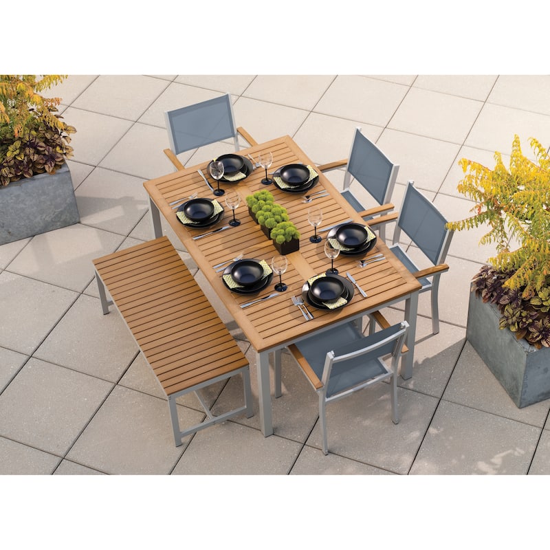 Oxford Garden Travira 6 Piece Natural Tekwood Dining Set - Baby Blue