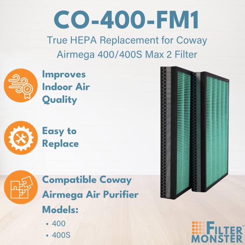 Replacement Compatible with Coway Airmega 400/400S Filter, 2 Pack - Green