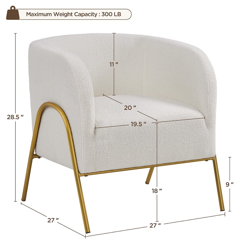 Yaheetech Modern Boucle Barrel Accent Chair with Gold-tone Metal Legs - 27"×27"×28.5"