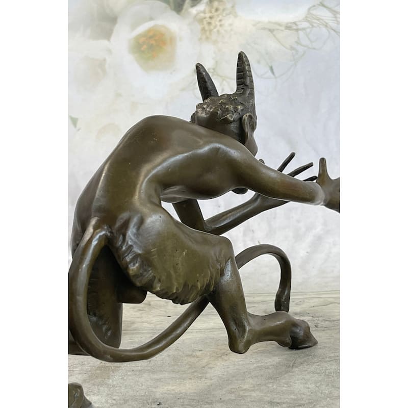 Greek Satyr Faun Demon Devil Horned Satan Bronze Figurine Statue Sculpture 6 Inches X 10 Inches