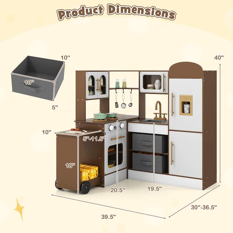 Costway Corner Kitchen with Lights and Sounds Interactive Wooden - See Details