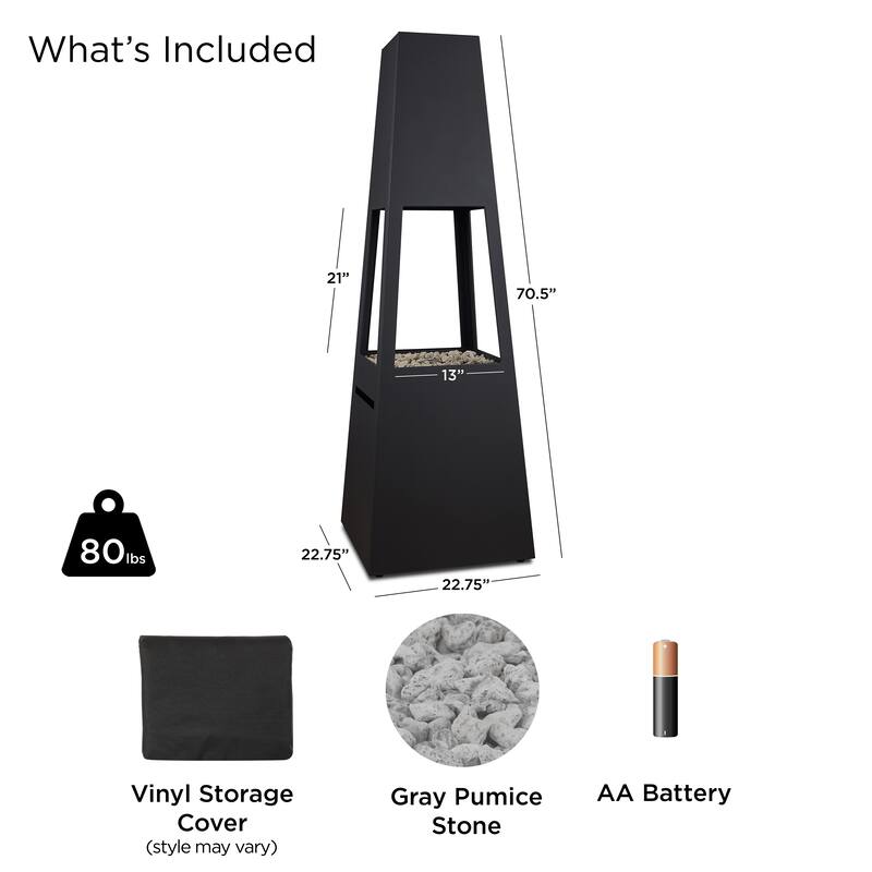 Ferro 70" Metal Chiminea Fire Pit with Hidden Propane Tank in Black by Real Flame