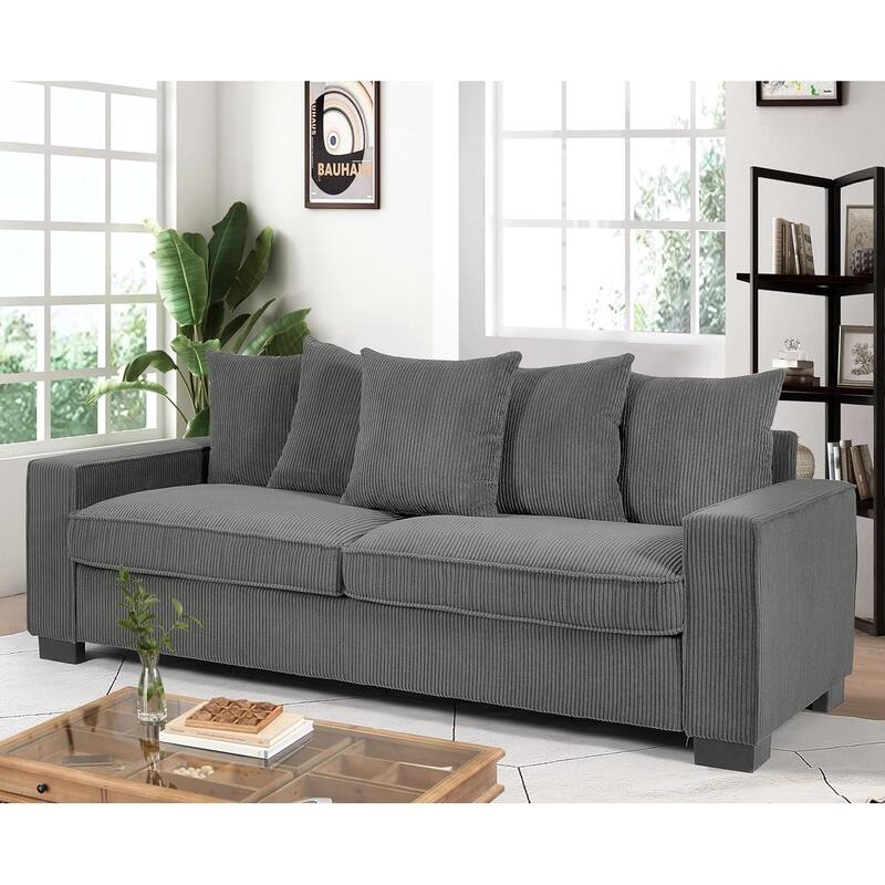 US Pride Furniture Luxe Living Room Sofa with 5 Complementary Toss Pillows Soft Corduroy Upholstery Streamlined Large