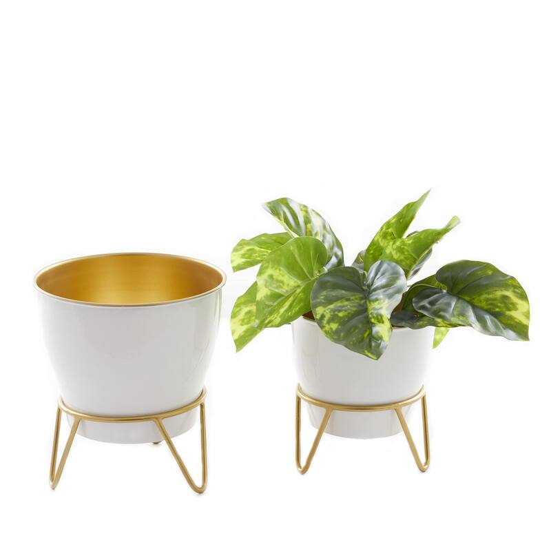 Metal Indoor Outdoor Planter with Removable Stand - Set of 2 White - Roche River Decor - White
