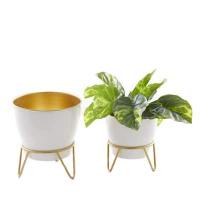 Metal Indoor Outdoor Planter with Removable Stand - Set of 2 White - Roche River Decor