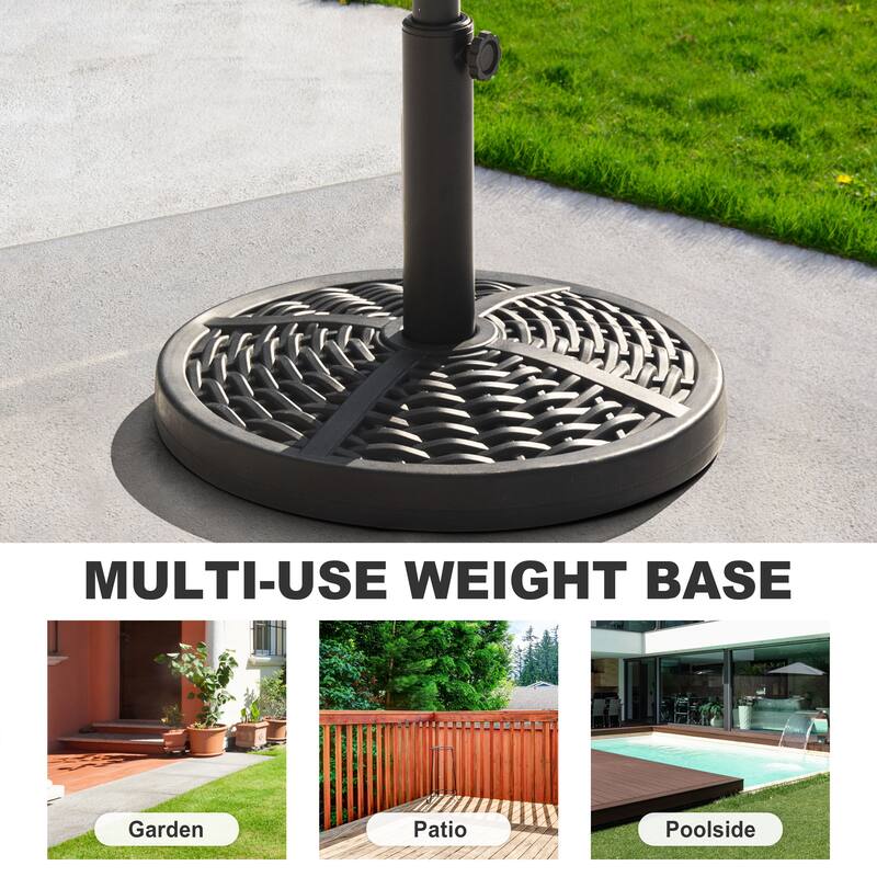 Outdoor Round Black Patio Umbrella Base, Resin and Concrete