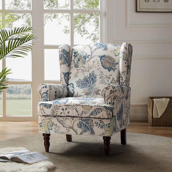slide 2 of 48, Epimethis Traditional Fabric Accent Armchair with Turned Legs by HULALA HOME BLUE