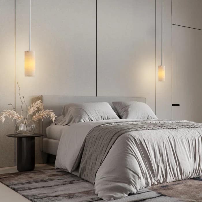 Dimmable LED Solid Brass Pendant Light with Spanish Alabaster Shade