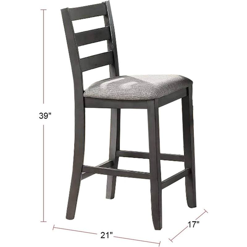 Classic Dining Room Furniture Gray Finish Counter Height 5pc Set Square Dining Table w Shelves Cushion Seat Ladder Back
