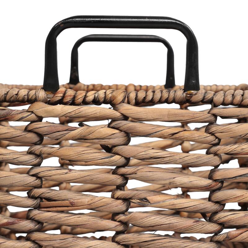 Savoy Handwoven Water Hyacinth Nesting Storage Baskets, Metal Handles (Set of 3)