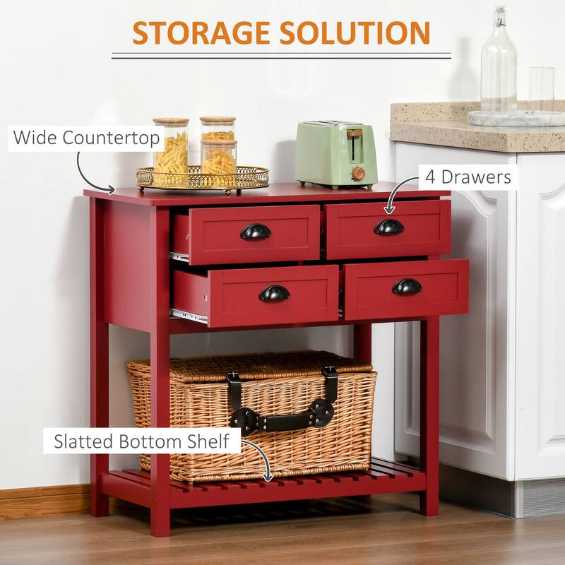 Sideboard Buffet Cabinet with 4 Drawers and Slatted Bottom Shelf
