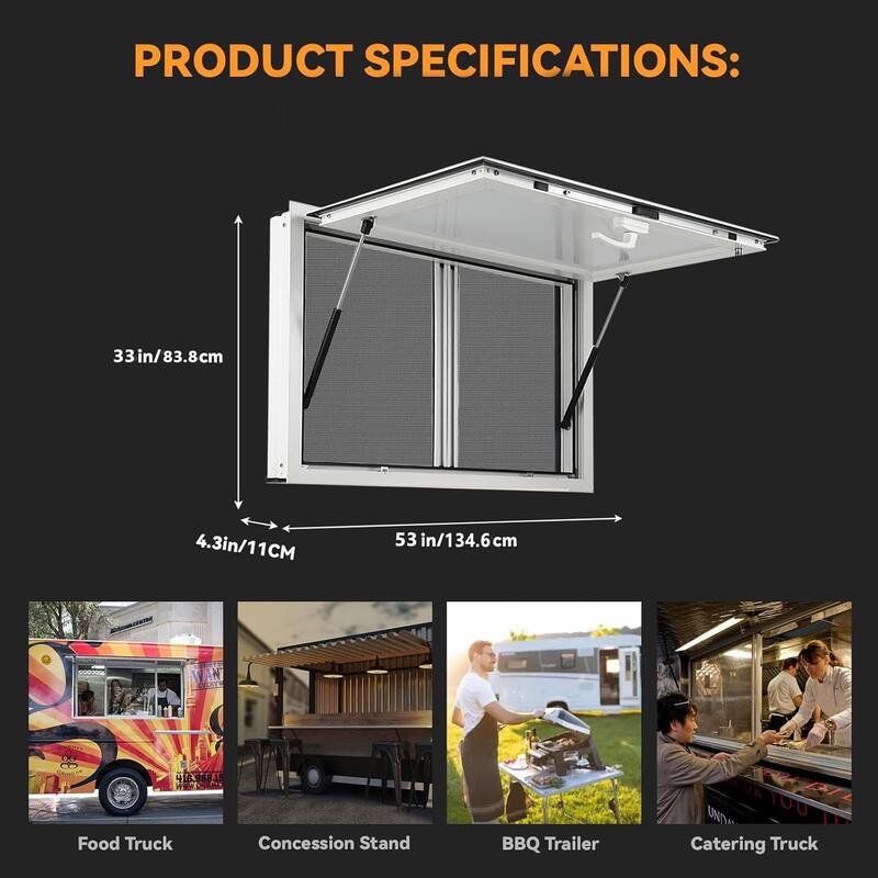 Concession Window for Food Trucks, Food Truck Supplies and Equipment,With 2 screen windows