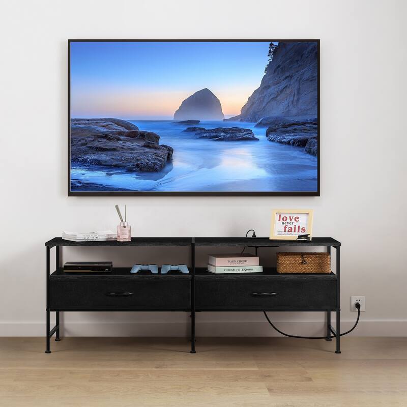 TV Stand Entertainment Center with Storage Drawers - Black