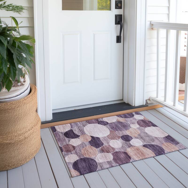 Machine Washable Indoor/ Outdoor Modern Circy Chantille Rug - Plum - 1'8" x 2'6"