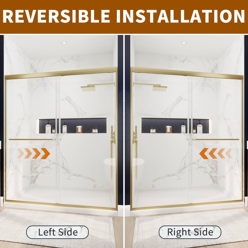 Modland 56-60"x70'' Adjustable Double Sliding Shower Door, 1/4" ANSI Glass with Nano Coating, Framed Bypass Enclosure