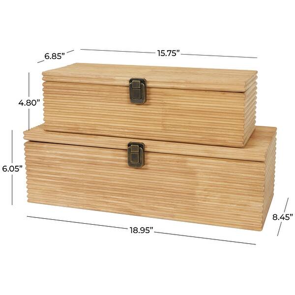 Light Brown Wood Carved Linear Box (Set of 2) - Bed Bath & Beyond ...