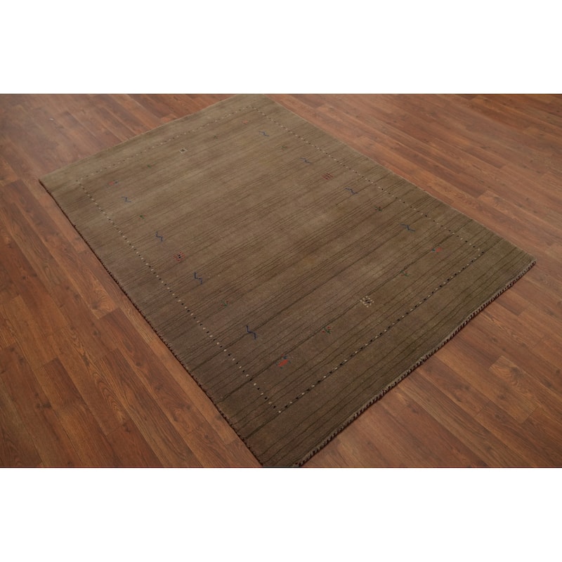 Brown Wool Gabbeh Oriental Accent Rug Geometric Tribal Carpet - 5' 9'' X 4' 1''