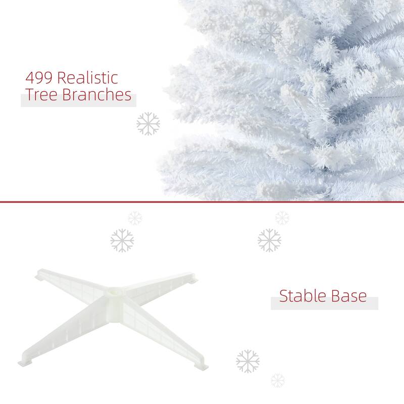 7FT Snow Flocked Pencil Christmas Tree - Unlit, Slim Design & Flame-Retardant