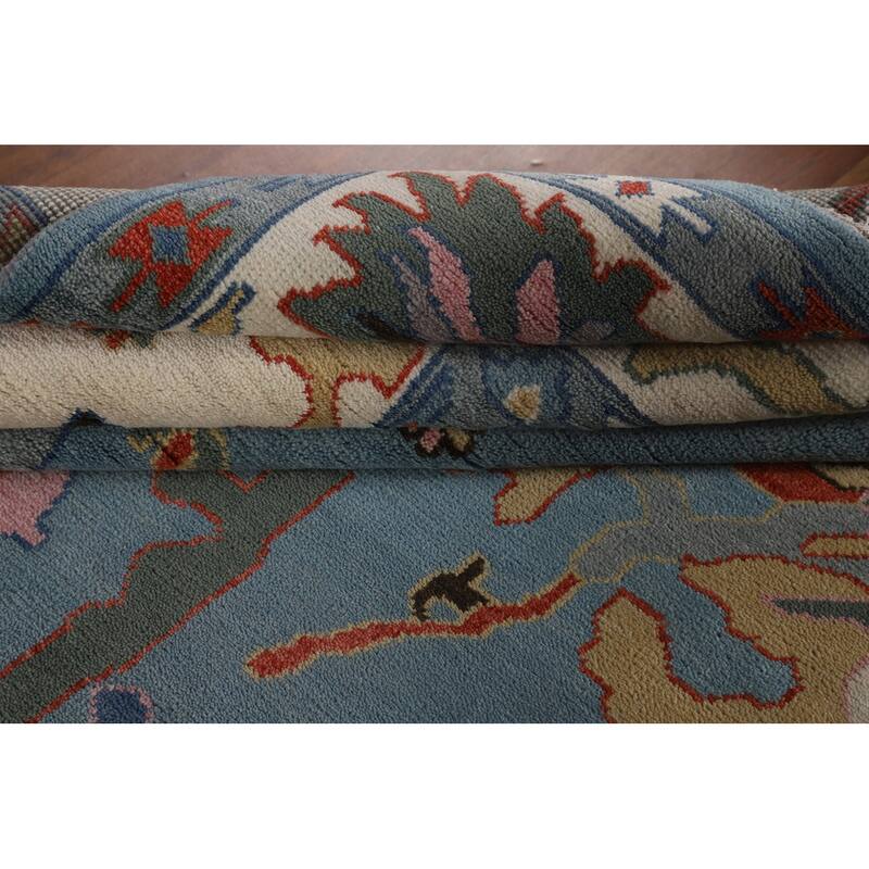 Light Blue Oushak Oriental Area Rug Hand-Knotted Wool Carpet - 9'1" x 11'10"