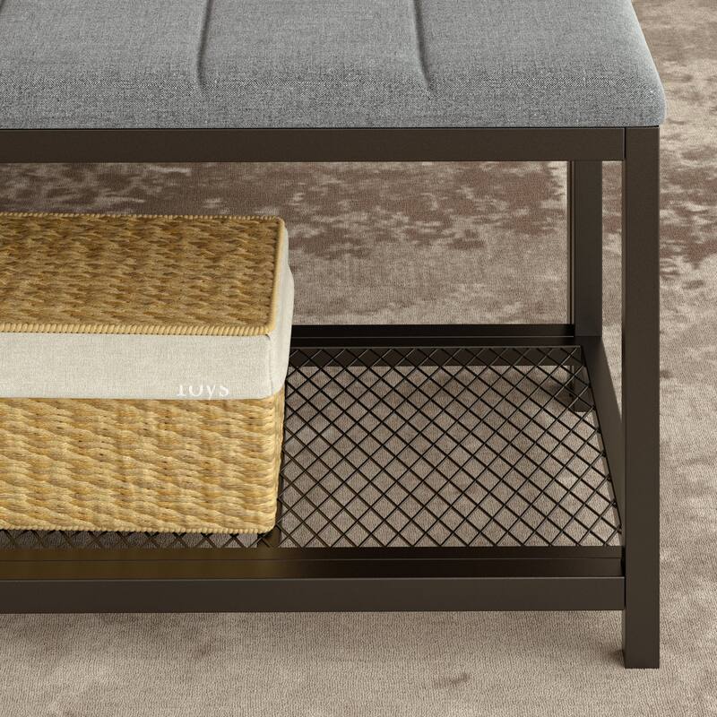 Javlergo Bed Frame with Bench, Bedframes with Charging Staions, Headboard and Storage Bench, LED Lights and Storage Shelves